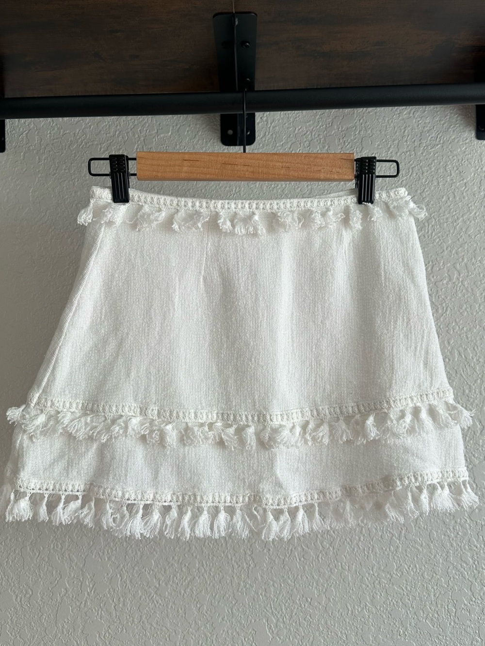Native Daughters White Tassel Fringe Textured Boho Mini Skirt Small